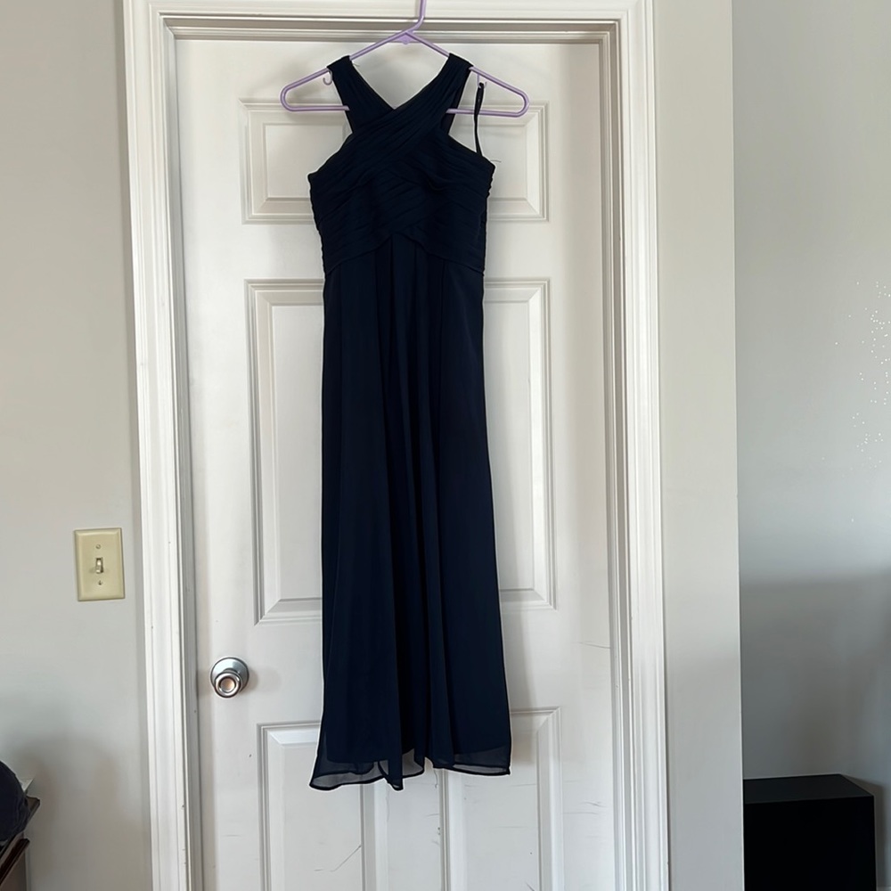 Junior Bridesmaid Navy Chiffon Dress